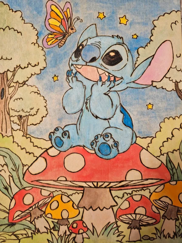 Quadretto pirografato e colorato a mano stitch disney
