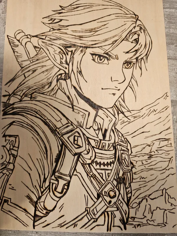 quadro con link di zelda pirografato formato a4